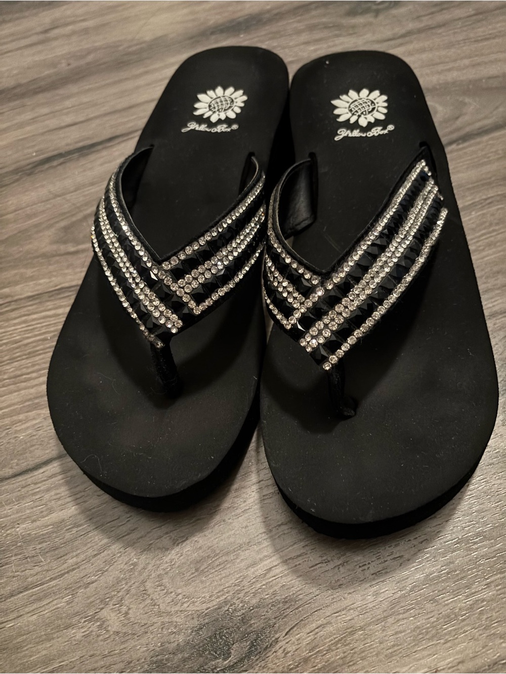 Yellow Box “Valence” Black Rhinestone Wedge Flip Flops - Women - Picture 2 of 4